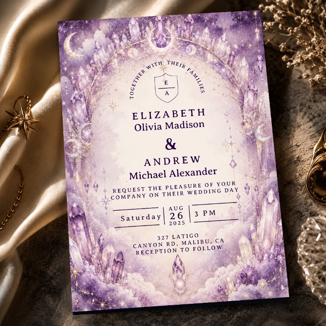Invitation Mariage céleste violet éthéré (Créateur téléchargé)