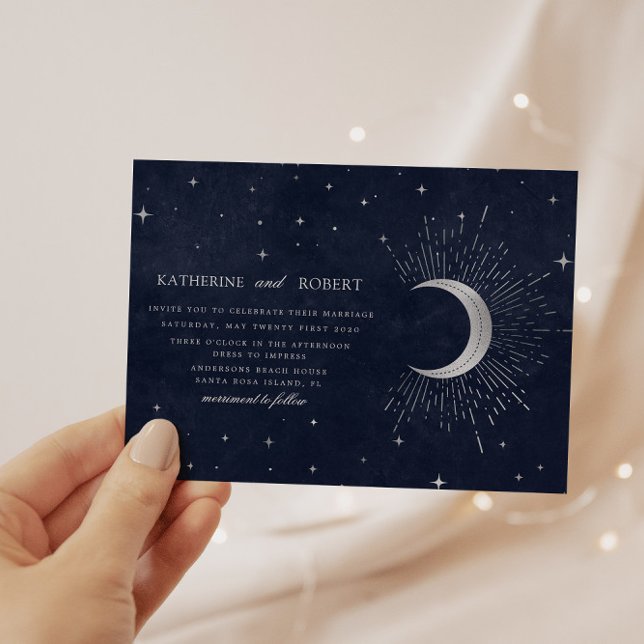 Invitation Mariage Celestial Midnight Blue Silver Stars (Créateur téléchargé)