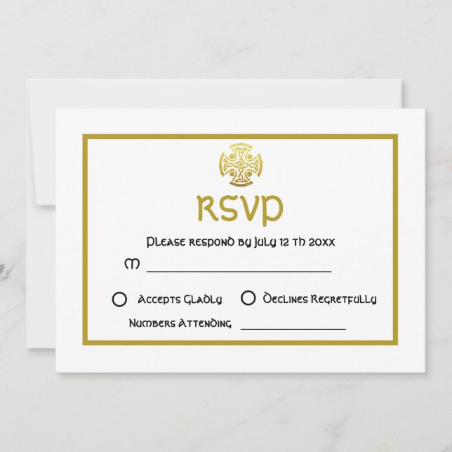 Invitation Mariage celtique Faux Gold Celtic Knot Cross RSVP (Devant)