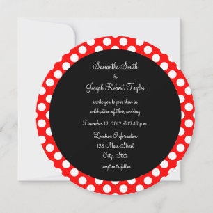 Invitation Mariage Cercle Noir à pois rouges et blancs