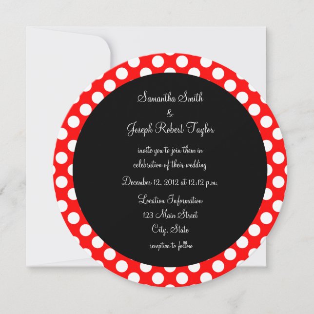 Invitation Mariage Cercle Noir à pois rouges et blancs (Devant)