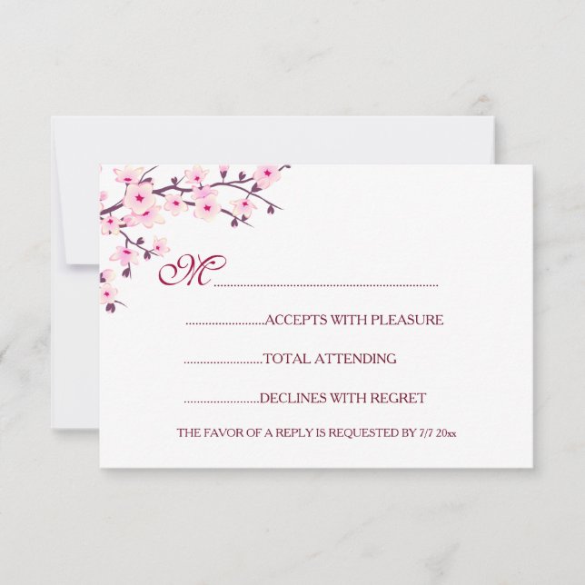 Invitation Mariage Cerisiers Fleurs Roses Blanches RSVP (Devant)