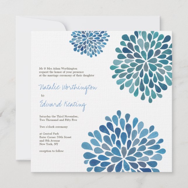 Invitation Mariage Cerulean Blue Flower (Devant)