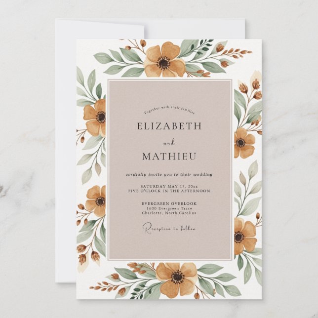 Invitation Mariage chaleureux en bois ambré (Devant)