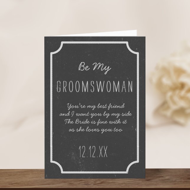 Invitation Mariage Chalkboard Be My Groomswoman Request Card (Just add your own message to this rustic Groomswoman proposal card. Can be used for any Bridal Party)