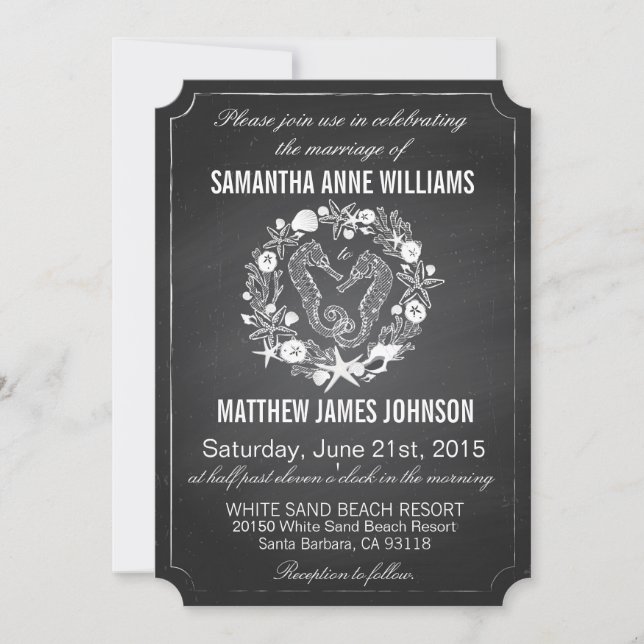 Invitation Mariage Chalkboard Seahorse Seashs (Devant)