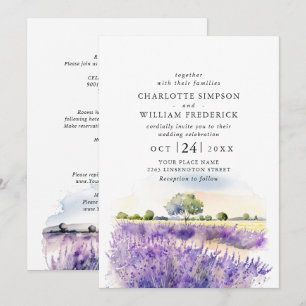 Invitation Mariage Champ de Lavande Aquarelle Tout En Un