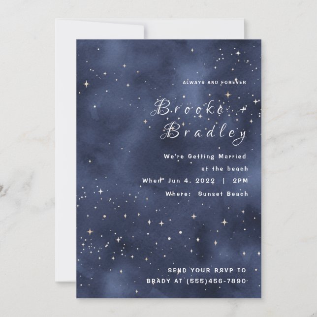 Invitation Mariage Champ Étoilé Bleu Foncé (Devant)