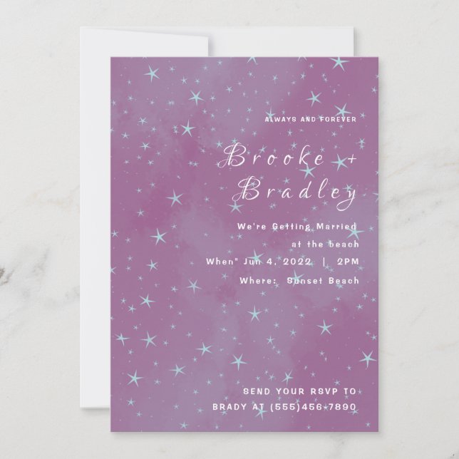Invitation Mariage Champ Étoilé Rose Violet (Devant)
