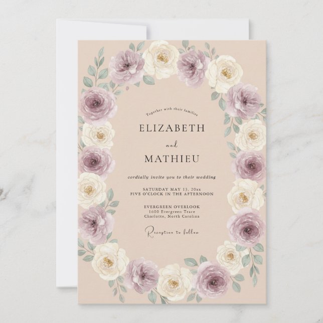 Invitation Mariage Champagne Améthyste Peint (Devant)