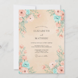 Invitation Mariage Champagne Aqua Petal