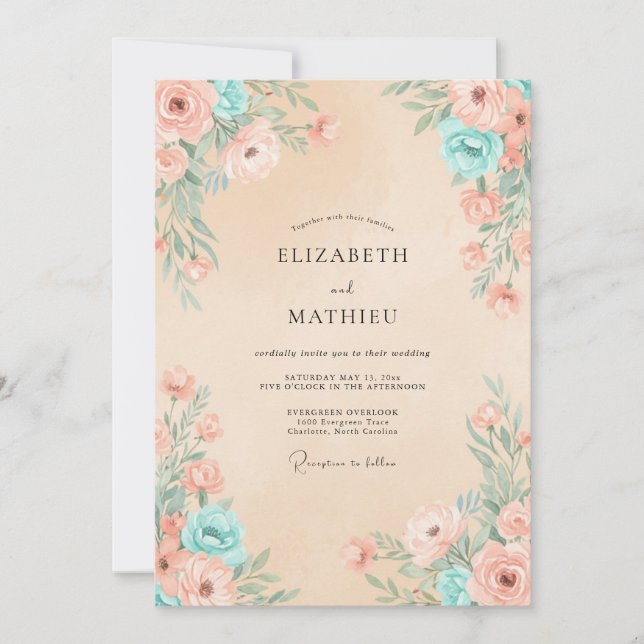 Invitation Mariage Champagne Aqua Petal (Devant)