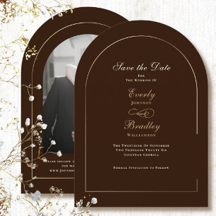 Invitation Mariage Champagne Arch Or Brun Save the Date