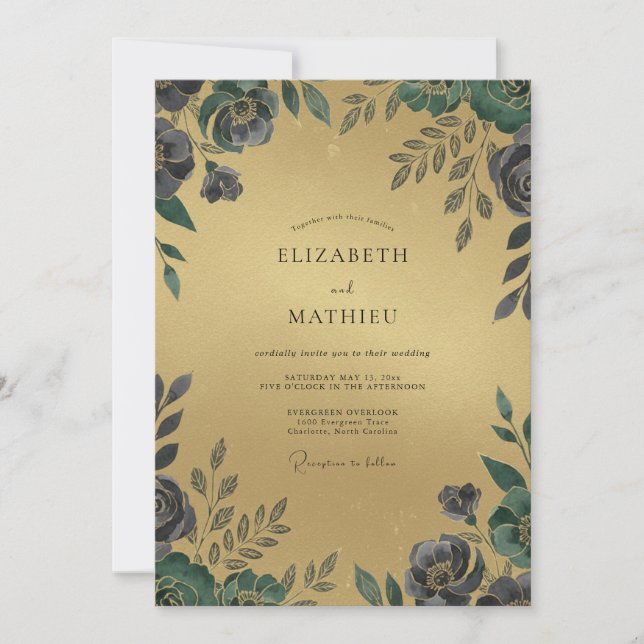 Invitation Mariage Champagne Ardoise Pétales (Devant)