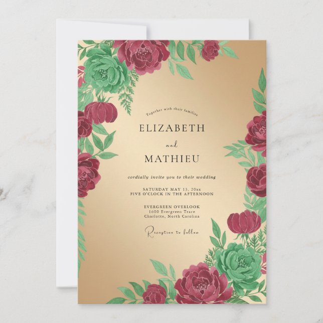 Invitation Mariage Champagne aux Feuilles Marron (Devant)