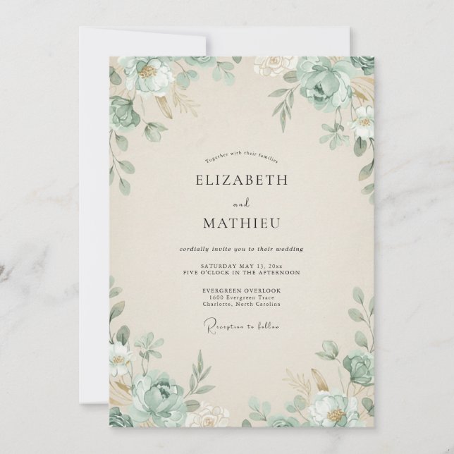Invitation Mariage Champagne avec Feuillage d'Eucalyptus Apai (Devant)