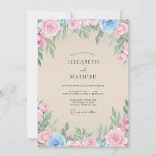 Invitation Mariage Champagne Azur Feuillage Eucalyptus