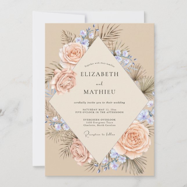 Invitation Mariage Champagne Azur Pampas Sage (Devant)
