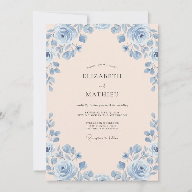 Invitation Mariage Champagne Azur Rose (Devant)
