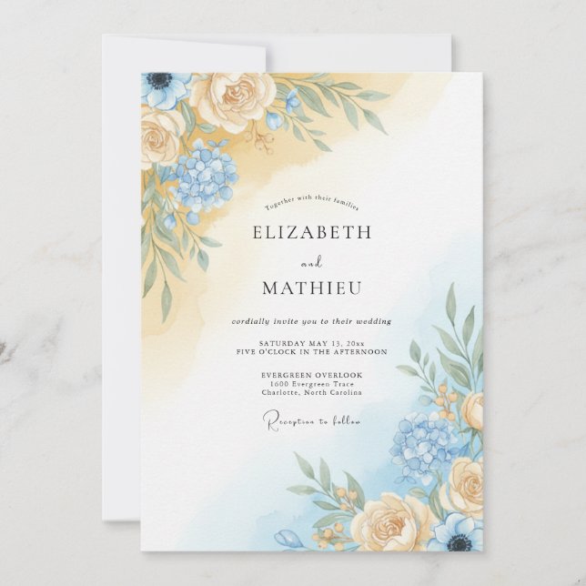 Invitation Mariage Champagné Azuré Pivoine (Devant)