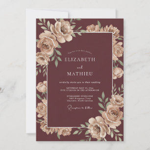 Invitation Mariage Champagne Bordeaux Pétales