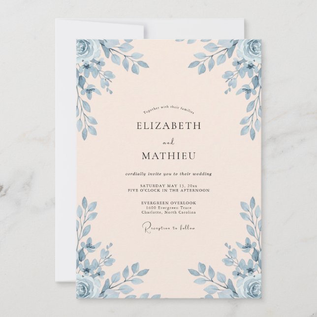 Invitation Mariage Champagne Ciel Feuillage Eucalyptus (Devant)