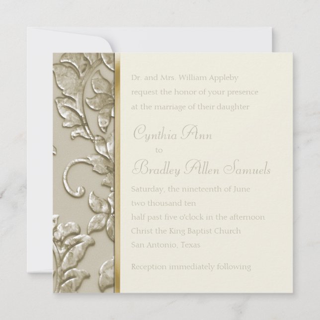 Invitation Mariage Champagne Embossé Look Damask (Dos)