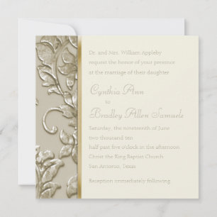 Invitation Mariage Champagne Embossé Look Damask
