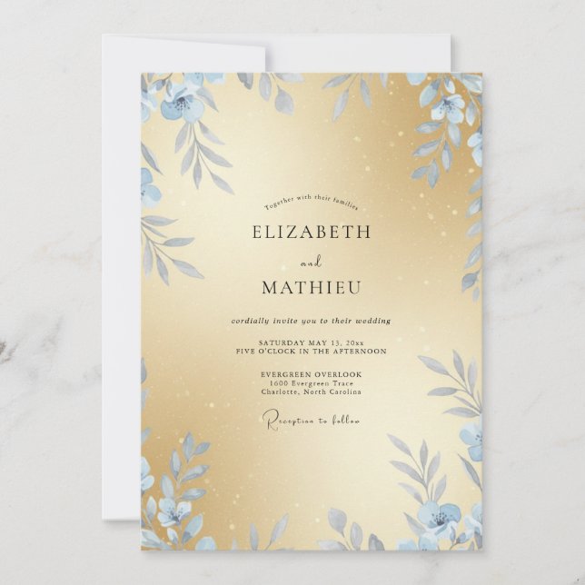 Invitation Mariage Champagne Eucalyptus au Feuillage Givré (Devant)