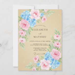 Invitation Mariage Champagne Eucalyptus Hydrangea Ciel