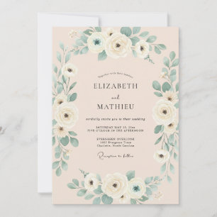 Invitation Mariage Champagne Eucalyptus Mousse de Mer