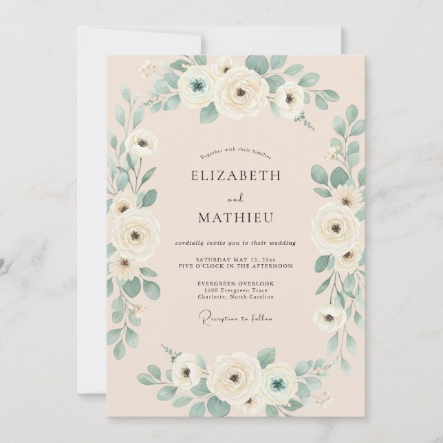 Invitation Mariage Champagne Eucalyptus Mousse de Mer (Devant)