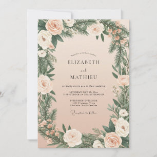 Invitation Mariage Champagne Feuillage de Pin Eucalyptus