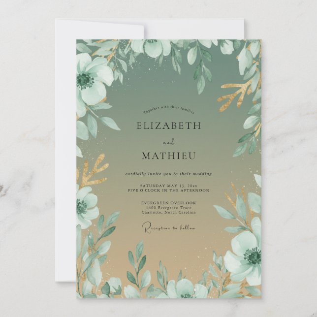 Invitation Mariage Champagne Feuillage Eucalyptus (Devant)