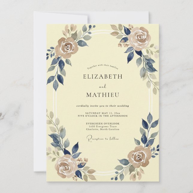 Invitation Mariage Champagne Feuillage Eucalyptus Beurre (Devant)