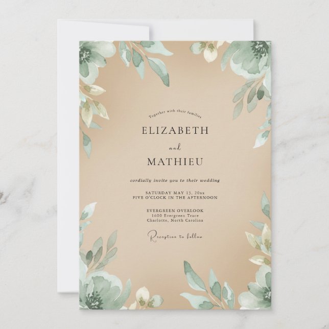 Invitation Mariage Champagne Feuillage Eucalyptus Mousse de M (Devant)