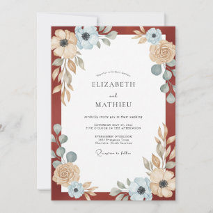 Invitation Mariage Champagne Feuillage Eucalyptus Rouille