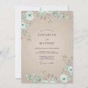 Invitation Mariage Champagne Feuillage Mousse de Mer Eucalypt