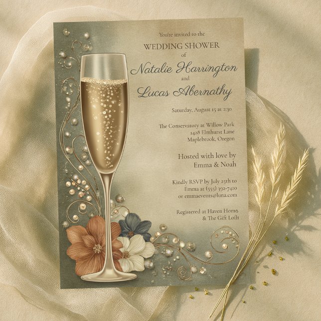 Invitation Mariage Champagne Floral Fête de Mariage (Couple’s Champagne Floral Wedding Shower Invitation
)