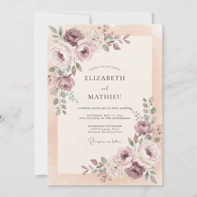 Invitation Mariage Champagne Lavande Foliage Eucalyptus (Devant)