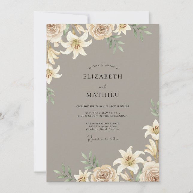 Invitation Mariage Champagne Lily Taupe (Devant)