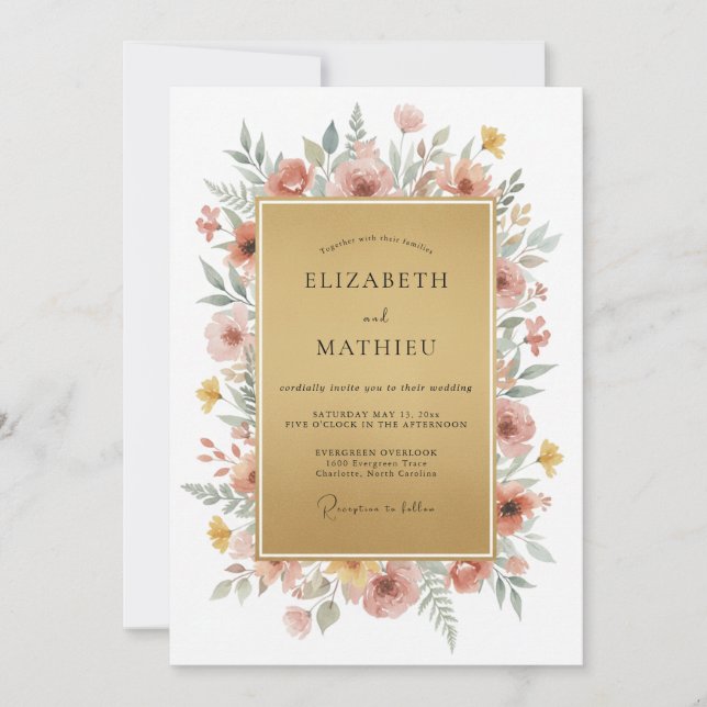 Invitation Mariage Champagne Mauve Eucalyptus (Devant)
