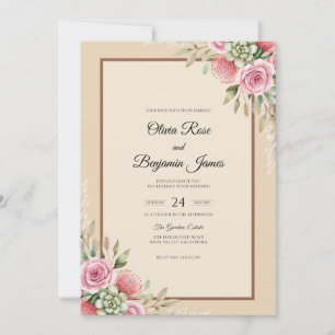 Invitation Mariage Champagne Mauve Eucalyptus Succulent