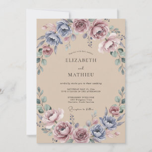 Invitation Mariage Champagne Mauve Pivoine Vintage
