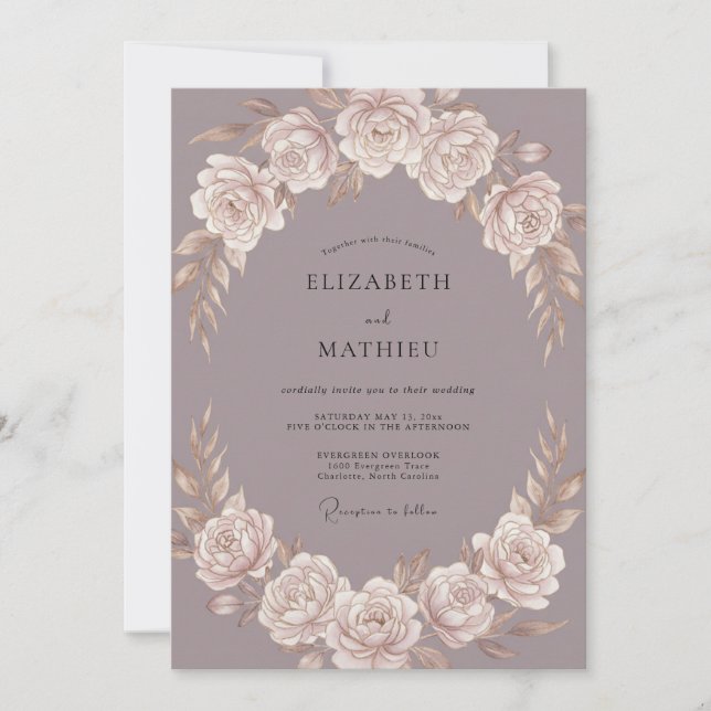 Invitation Mariage Champagne Mauve Rose (Devant)