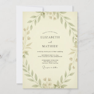 Invitation Mariage Champagne Olive Feuillage Eucalyptus Pouss
