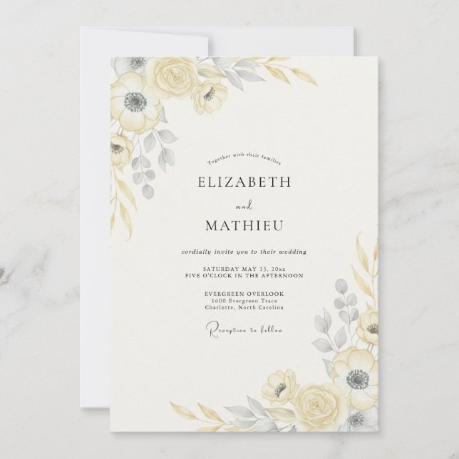 Invitation Mariage Champagne Or Feuillage Eucalyptus Doux (Devant)