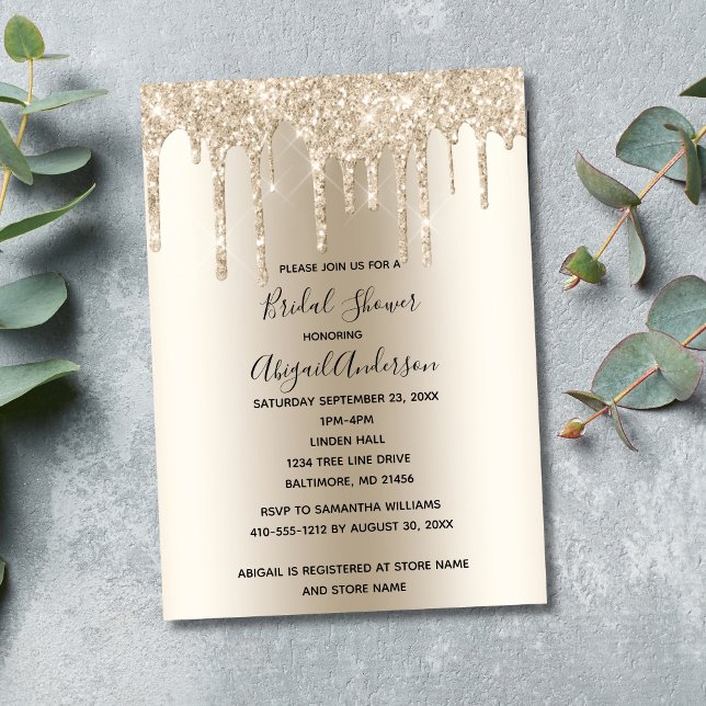 Invitation Mariage Champagne Pailleté Tendance Luxe (Champagne Dripping Glitter Bridal Shower Invitation. Printed and Digital Download)