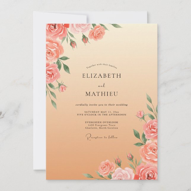 Invitation Mariage Champagne Pale Blush Pivoine (Devant)
