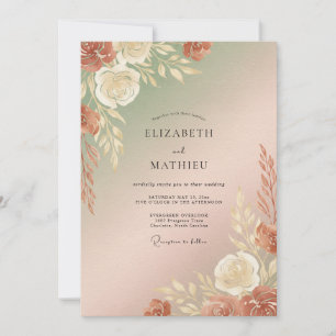 Invitation Mariage Champagne Pampas Eucalyptus Rouille